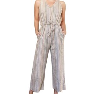 Anthropologie Striped Wide-Leg Jumpsuit in Neutral Pastels